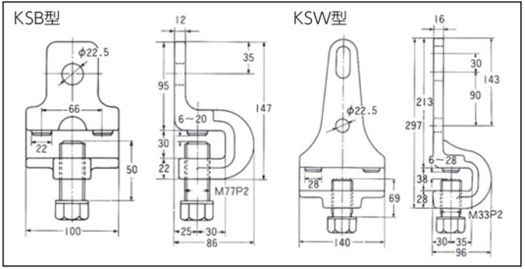 KSB/KSW脚手架安装夹钳尺寸图