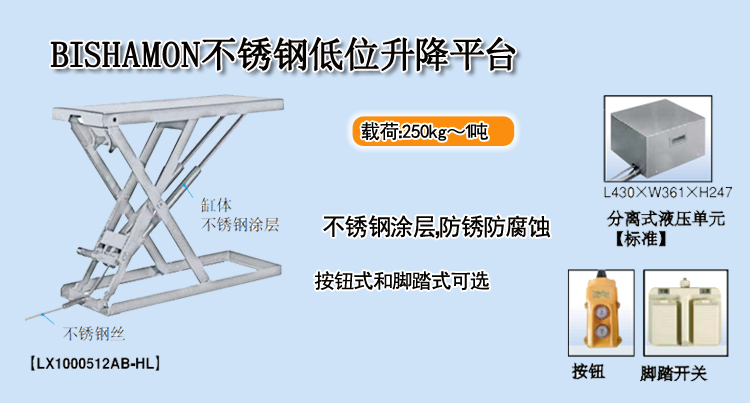 bishamon不锈钢低位升降平台