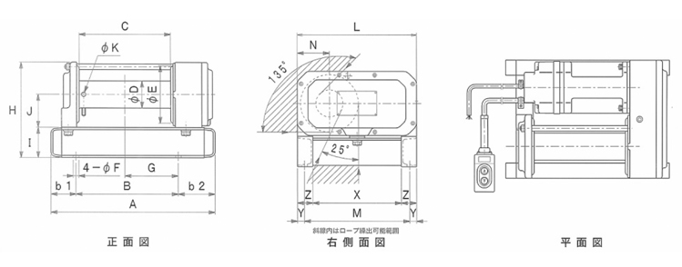 SX型FUJI铝合金电动卷扬机尺寸