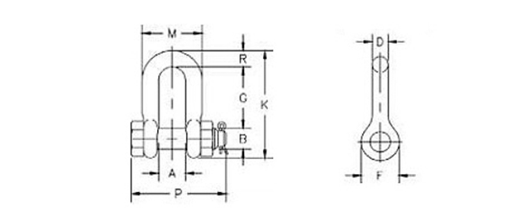 Crosby G2150D弓形卸扣尺寸图