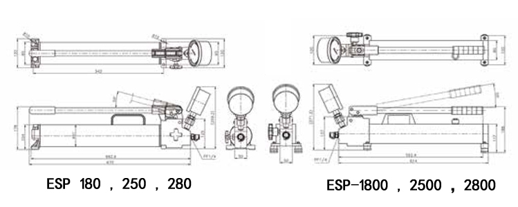 ESP带压力表手动液压泵尺寸图