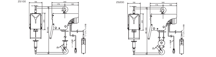 ZS微型家用电动葫芦尺寸图