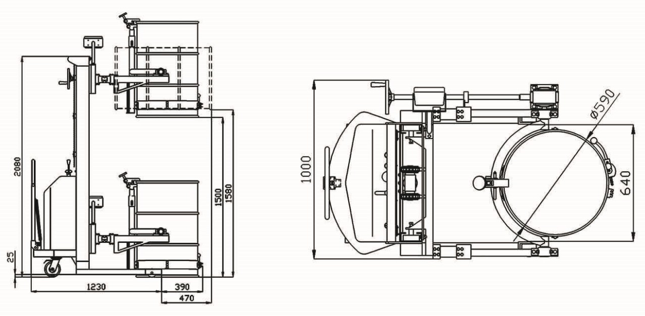 LYL520A-1半电动油桶翻转车尺寸图