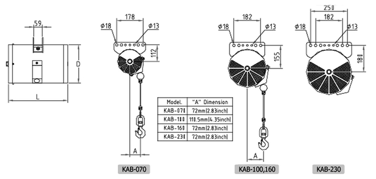 KHC单绳气动平衡器尺寸图
