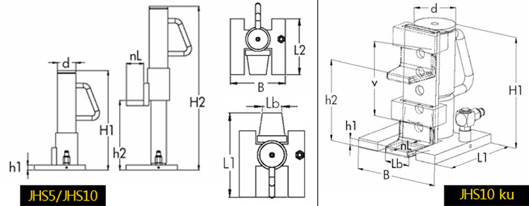JUNG JHS分离式爪式千斤顶尺寸图