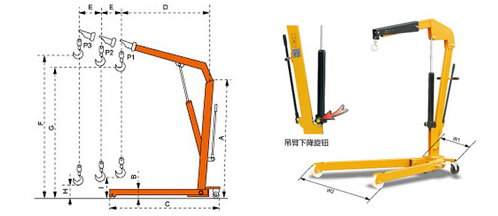 欧式重型单臂吊,折叠式液压小吊车尺寸图